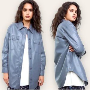 ARITZIA Wilfred - The Ganna Shirt Faux Leather Oversized Jacket in Granite Blue
